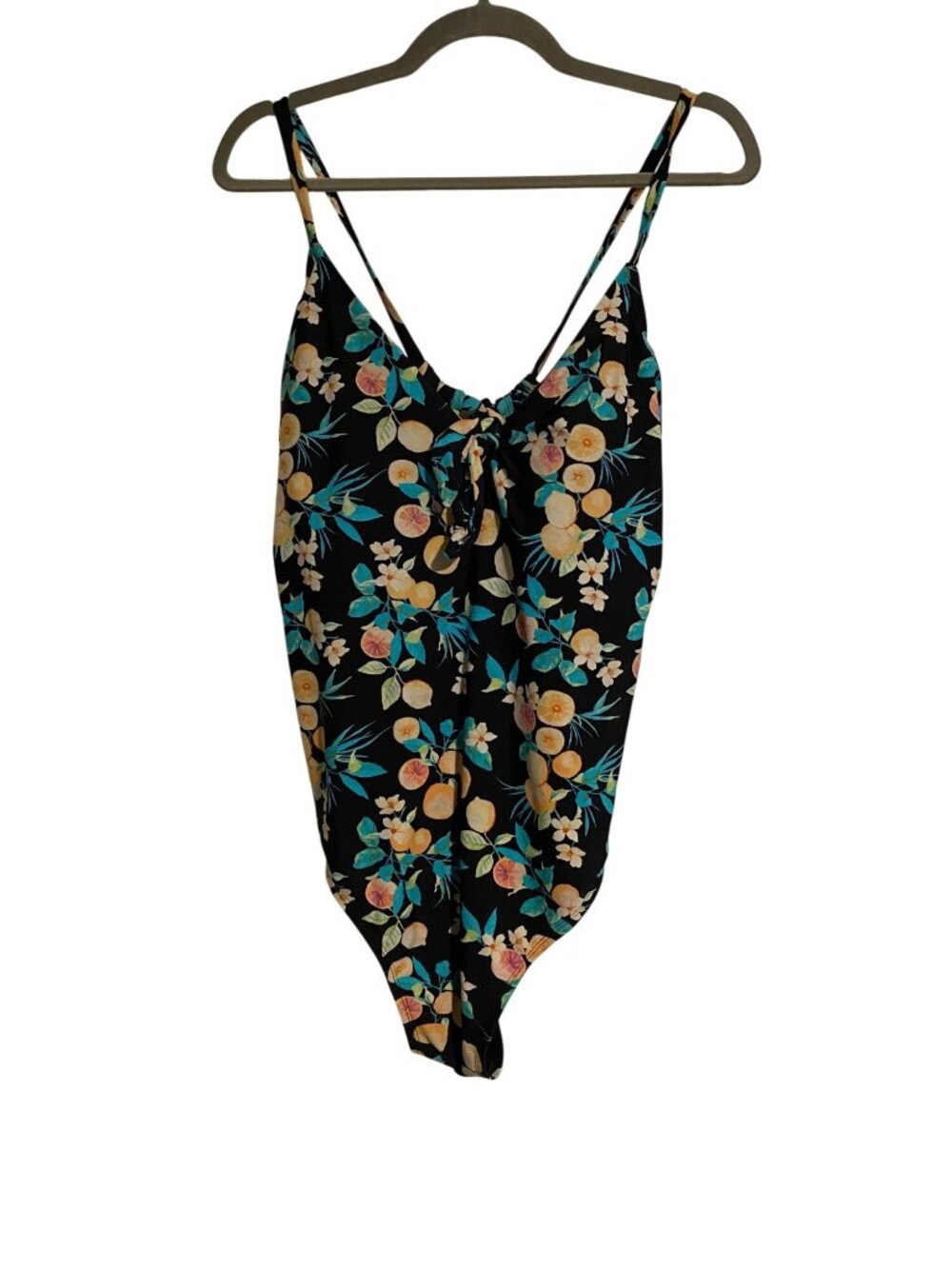 Xhilaration Women 24W Black Floral One-Piece Swimsuit Peek A Boo Back Tropical